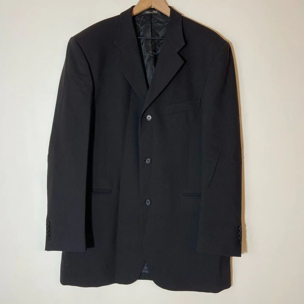 Sergio Valentino Black 3 Button 100% Wool 52 6 L Blazer Jacket Super 100’s